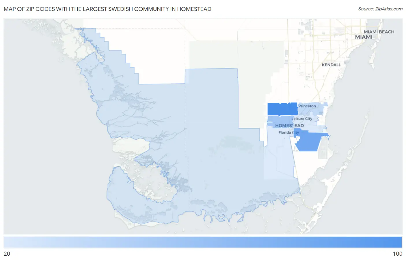 Zip Codes with the Largest Swedish Community in Homestead Map