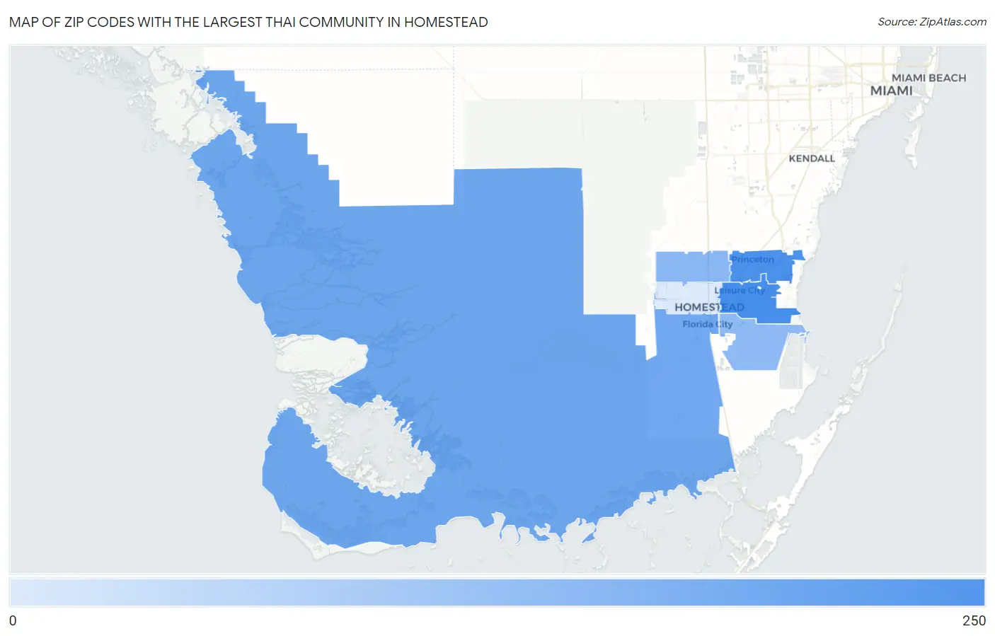 Zip Codes with the Largest Thai Community in Homestead Map