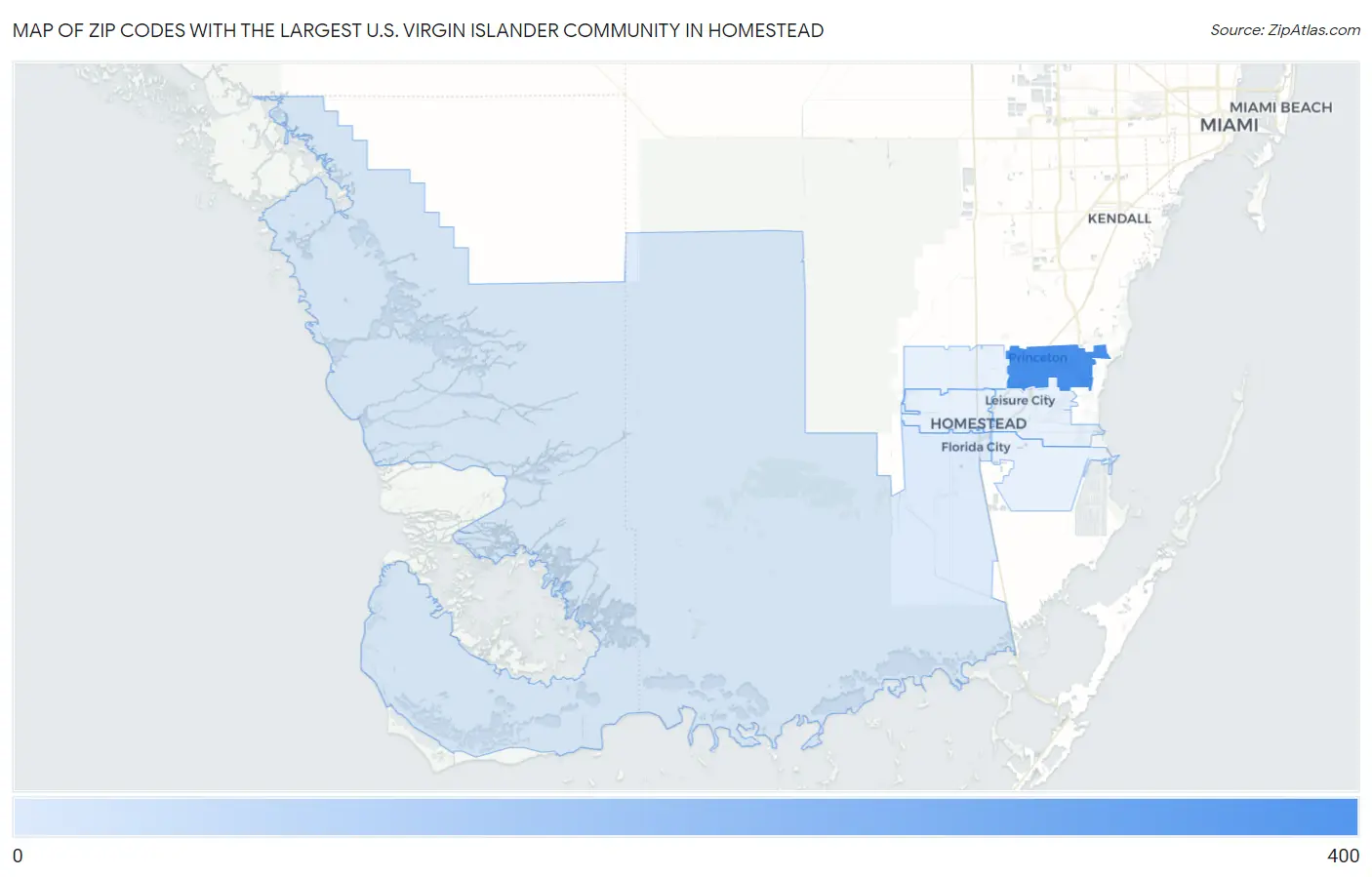 Zip Codes with the Largest U.S. Virgin Islander Community in Homestead Map