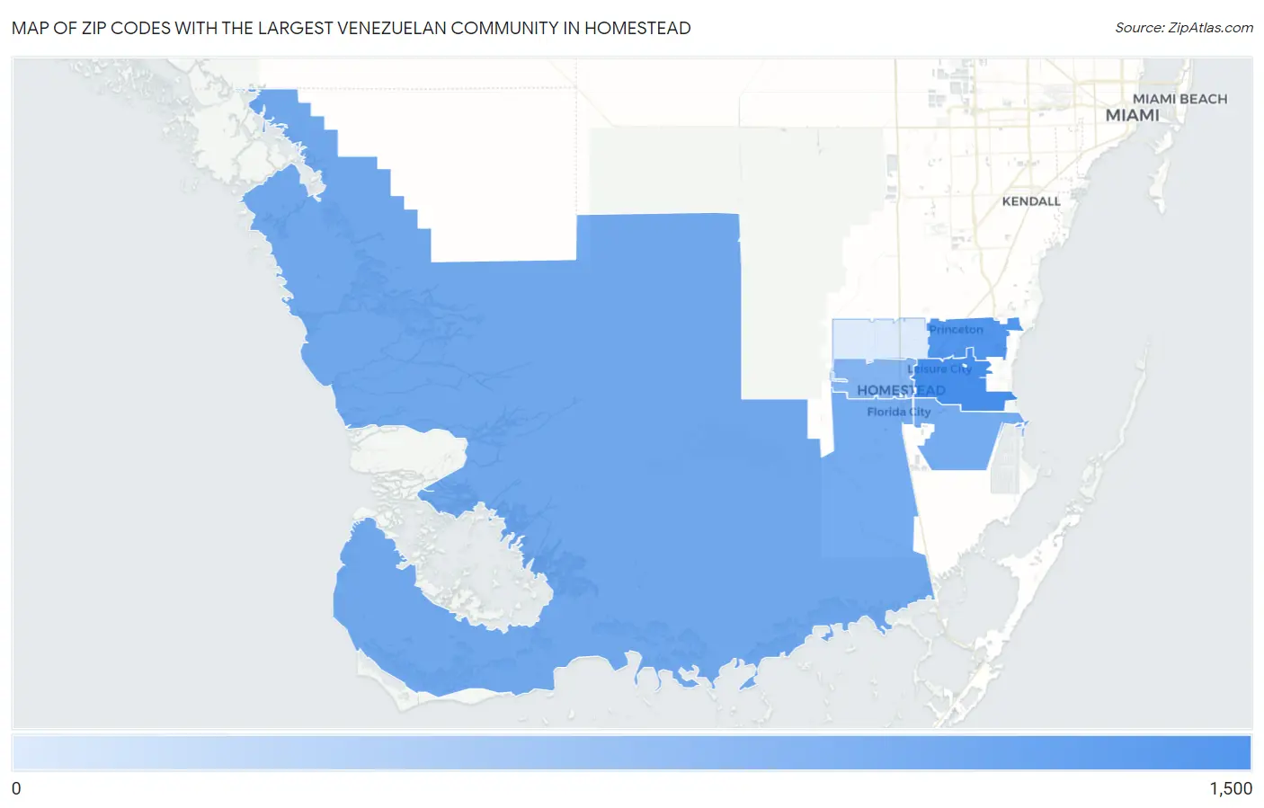Zip Codes with the Largest Venezuelan Community in Homestead Map