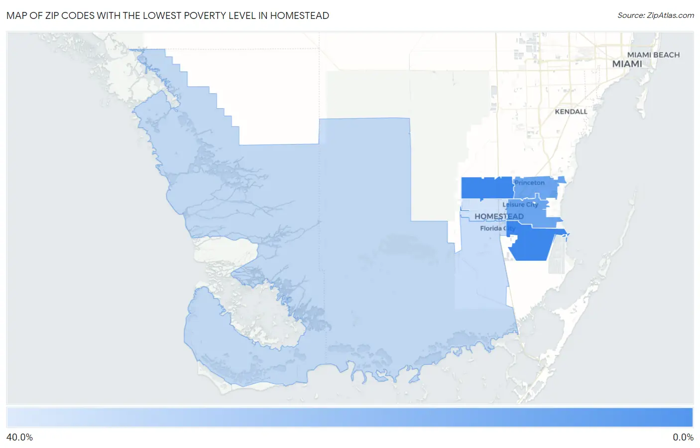 Zip Codes with the Lowest Poverty Level in Homestead Map