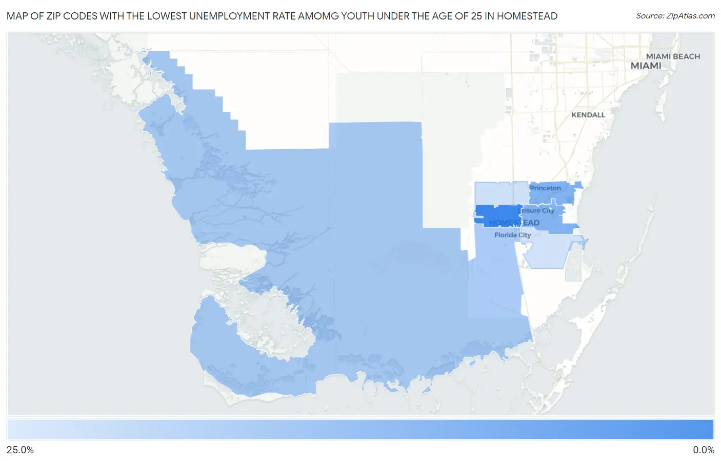 Zip Codes with the Lowest Unemployment Rate Amomg Youth Under the Age of 25 in Homestead Map