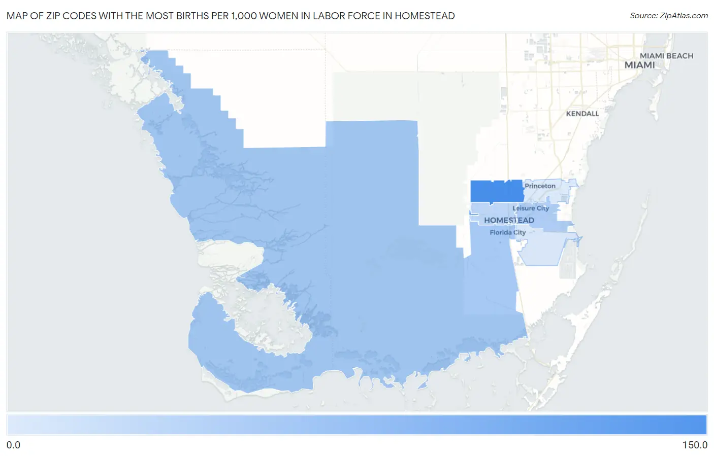 Zip Codes with the Most Births per 1,000 Women in Labor Force in Homestead Map