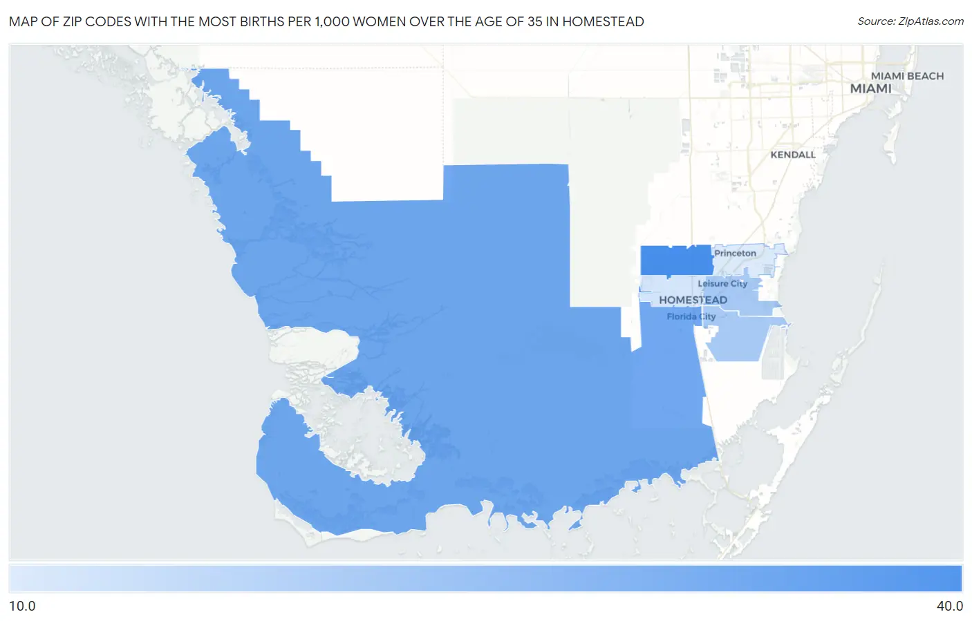 Zip Codes with the Most Births per 1,000 Women Over the Age of 35 in Homestead Map