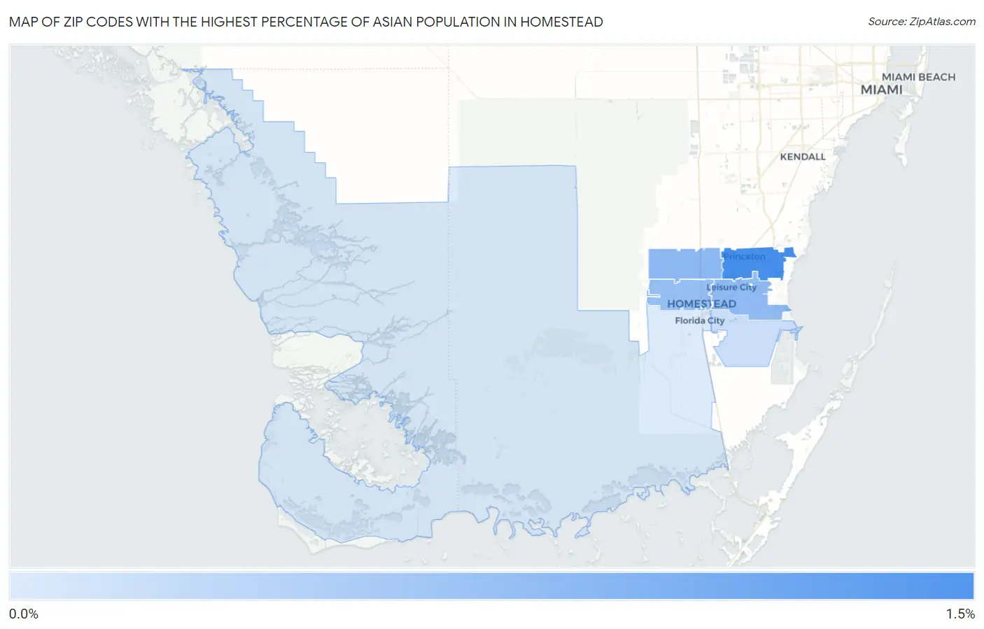 Zip Codes with the Highest Percentage of Asian Population in Homestead Map