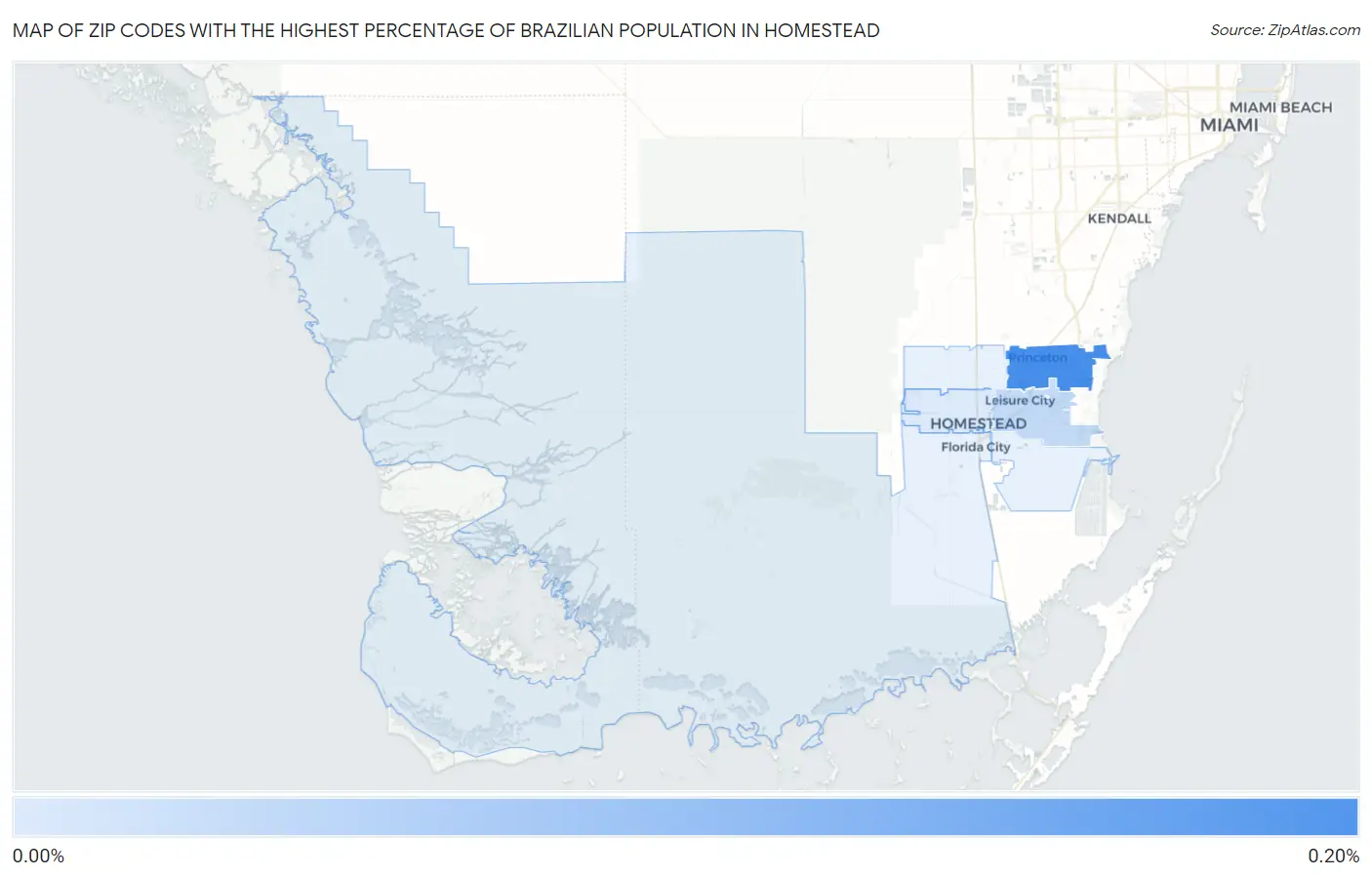 Zip Codes with the Highest Percentage of Brazilian Population in Homestead Map