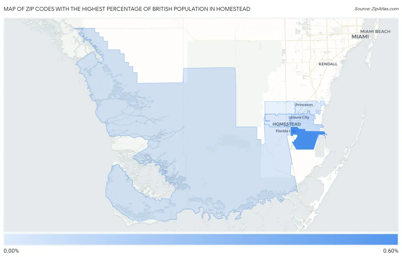 Zip Codes with the Highest Percentage of British Population in Homestead Map
