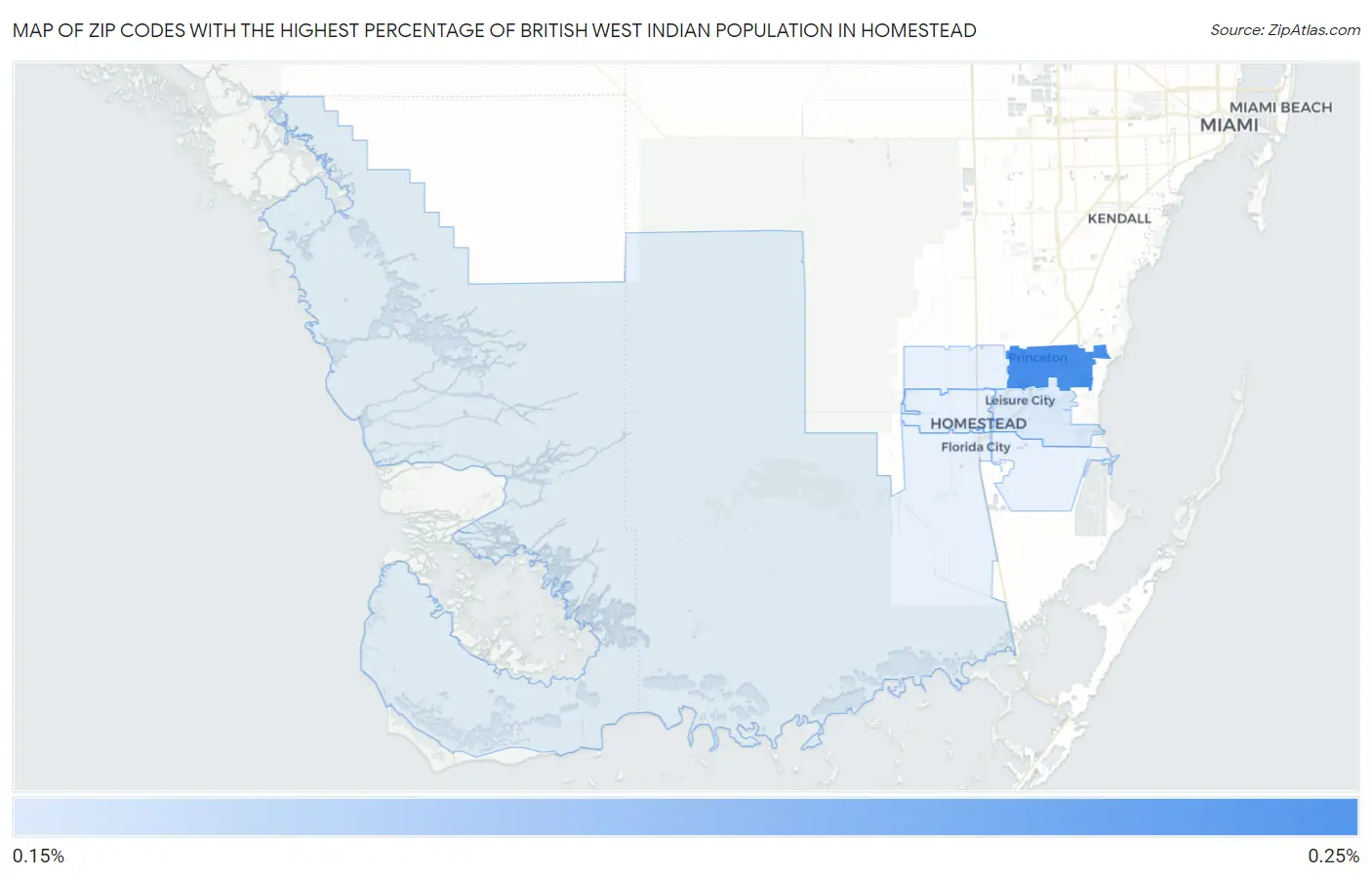 Zip Codes with the Highest Percentage of British West Indian Population in Homestead Map
