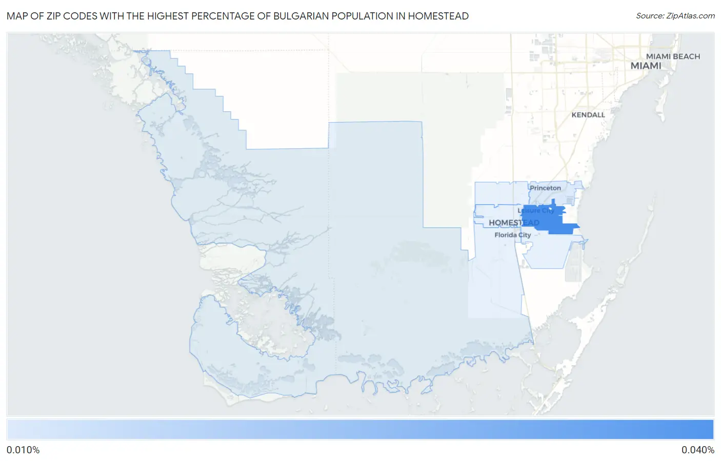 Zip Codes with the Highest Percentage of Bulgarian Population in Homestead Map