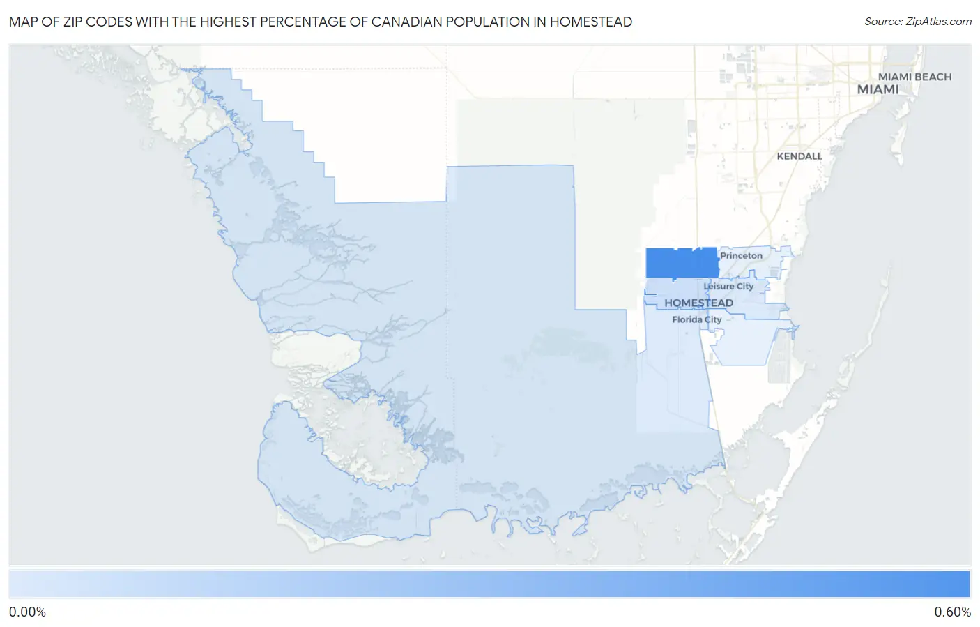 Zip Codes with the Highest Percentage of Canadian Population in Homestead Map