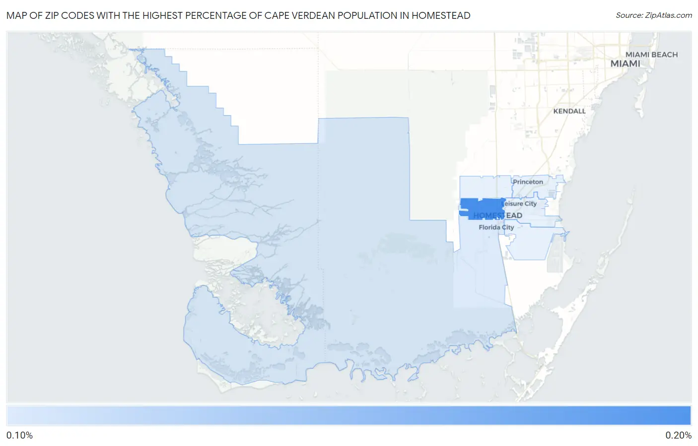 Zip Codes with the Highest Percentage of Cape Verdean Population in Homestead Map