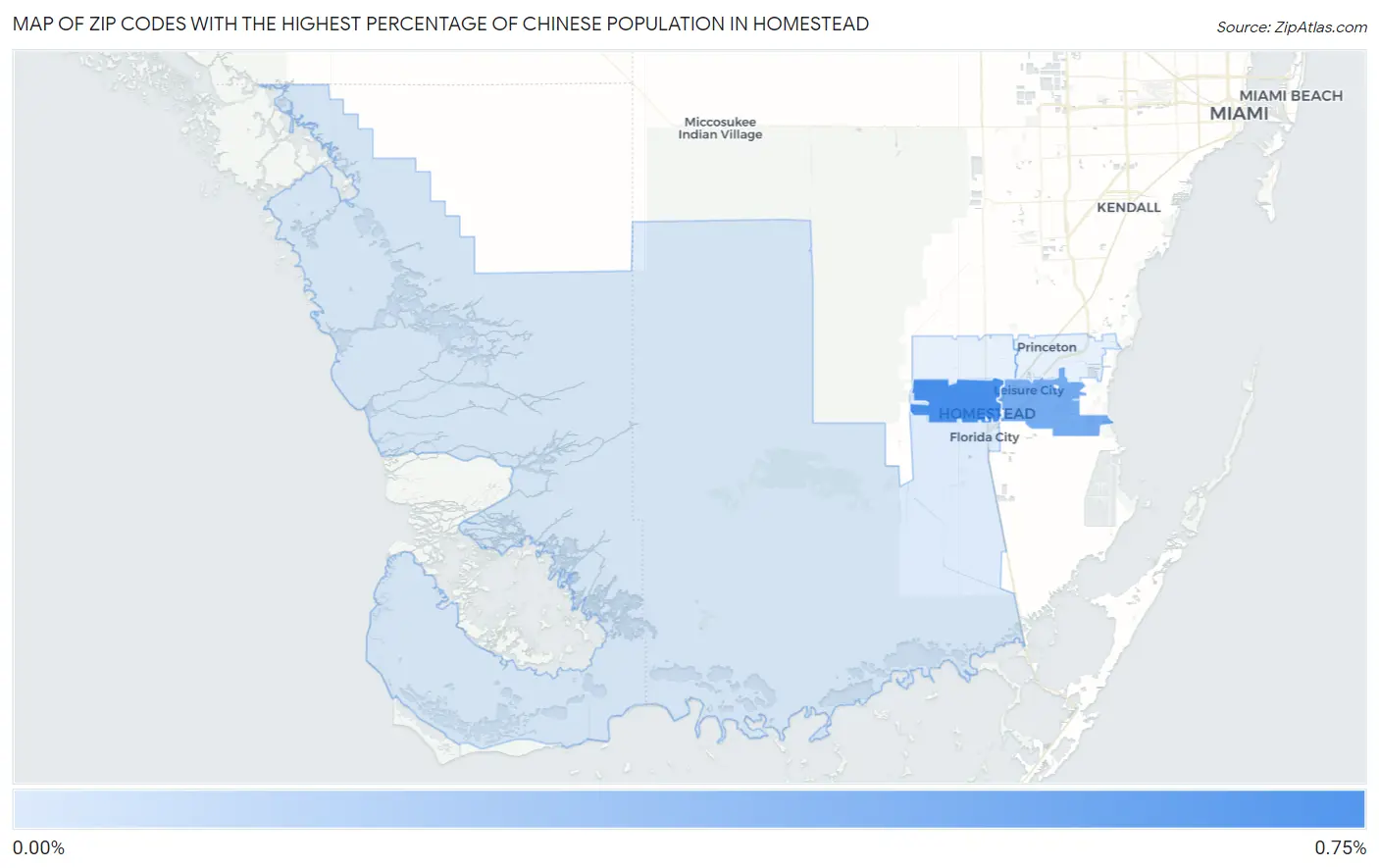 Zip Codes with the Highest Percentage of Chinese Population in Homestead Map