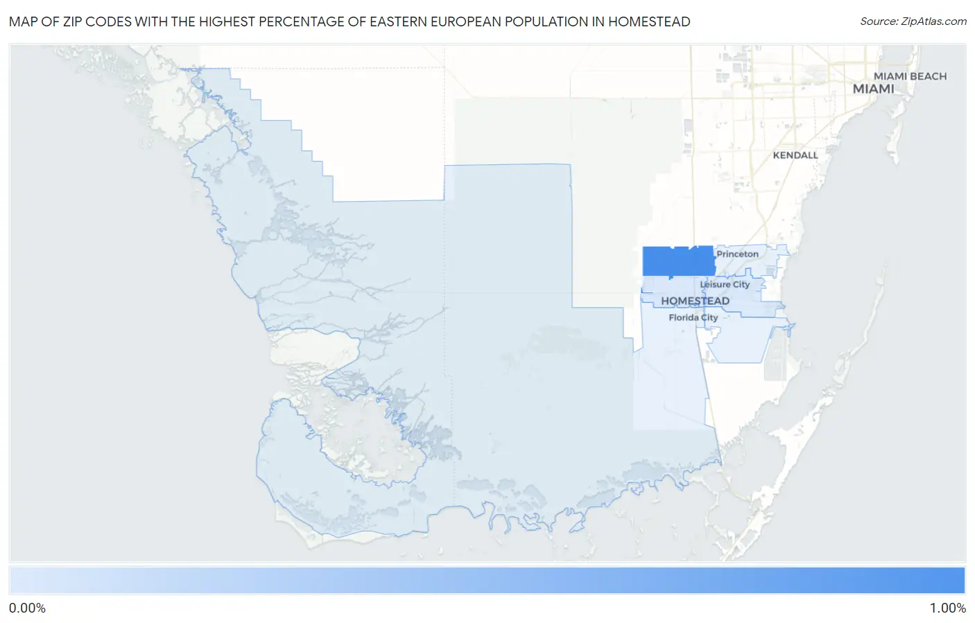 Zip Codes with the Highest Percentage of Eastern European Population in Homestead Map