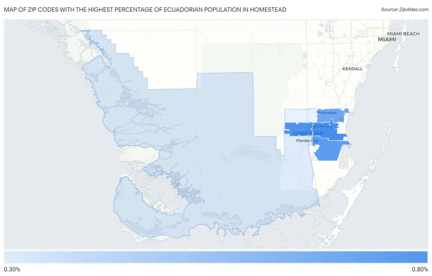 Zip Codes with the Highest Percentage of Ecuadorian Population in Homestead Map