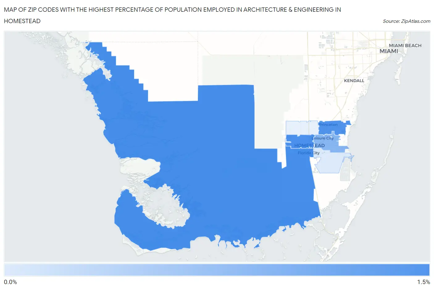 Zip Codes with the Highest Percentage of Population Employed in Architecture & Engineering in Homestead Map