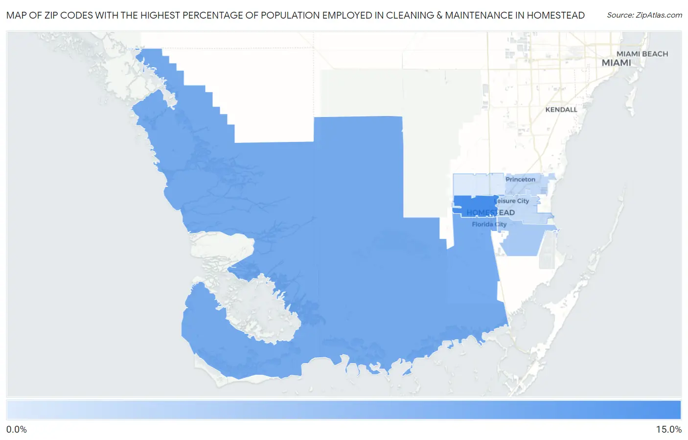 Zip Codes with the Highest Percentage of Population Employed in Cleaning & Maintenance in Homestead Map