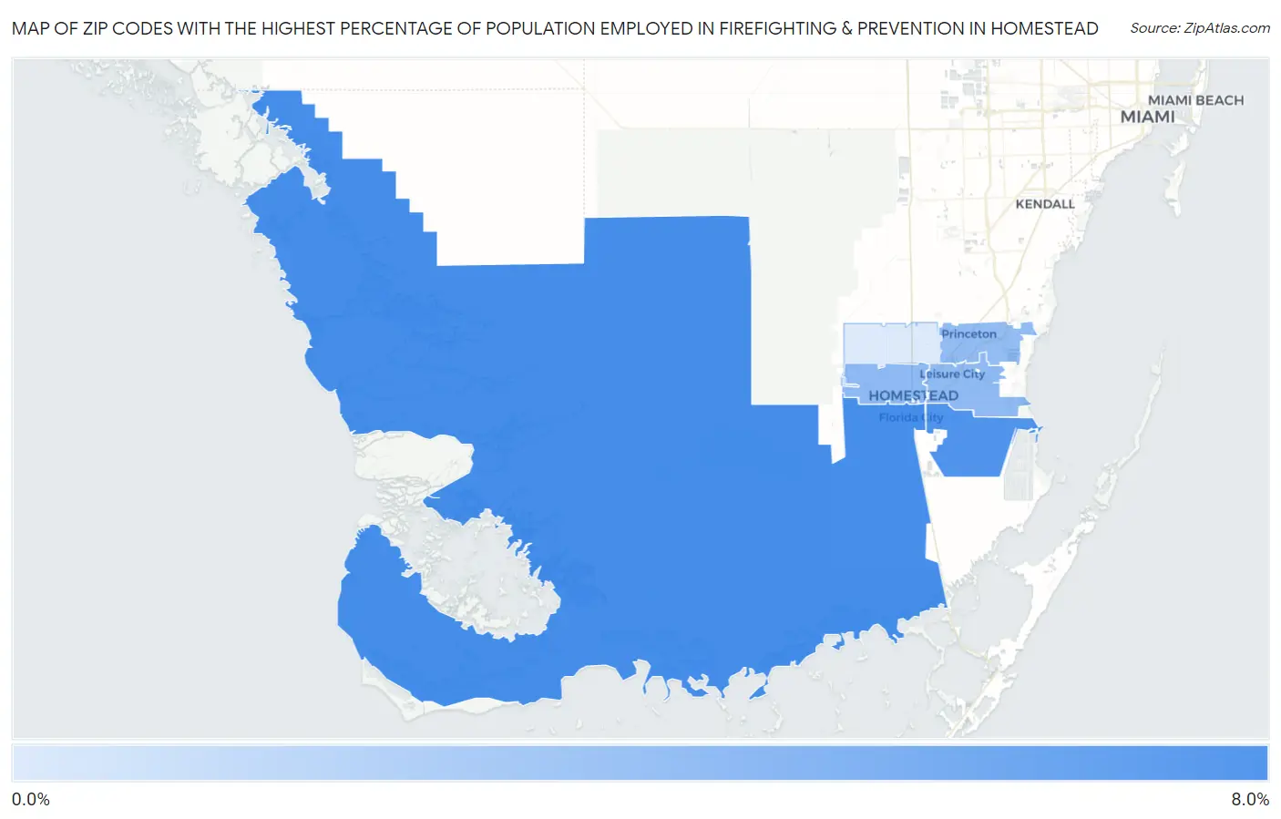 Zip Codes with the Highest Percentage of Population Employed in Firefighting & Prevention in Homestead Map