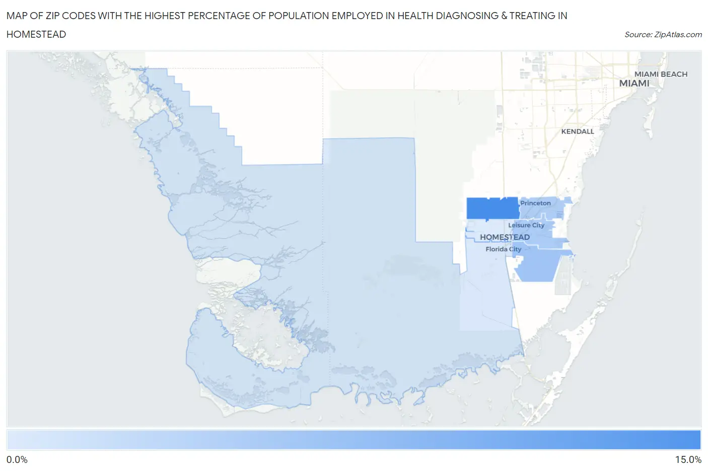 Zip Codes with the Highest Percentage of Population Employed in Health Diagnosing & Treating in Homestead Map
