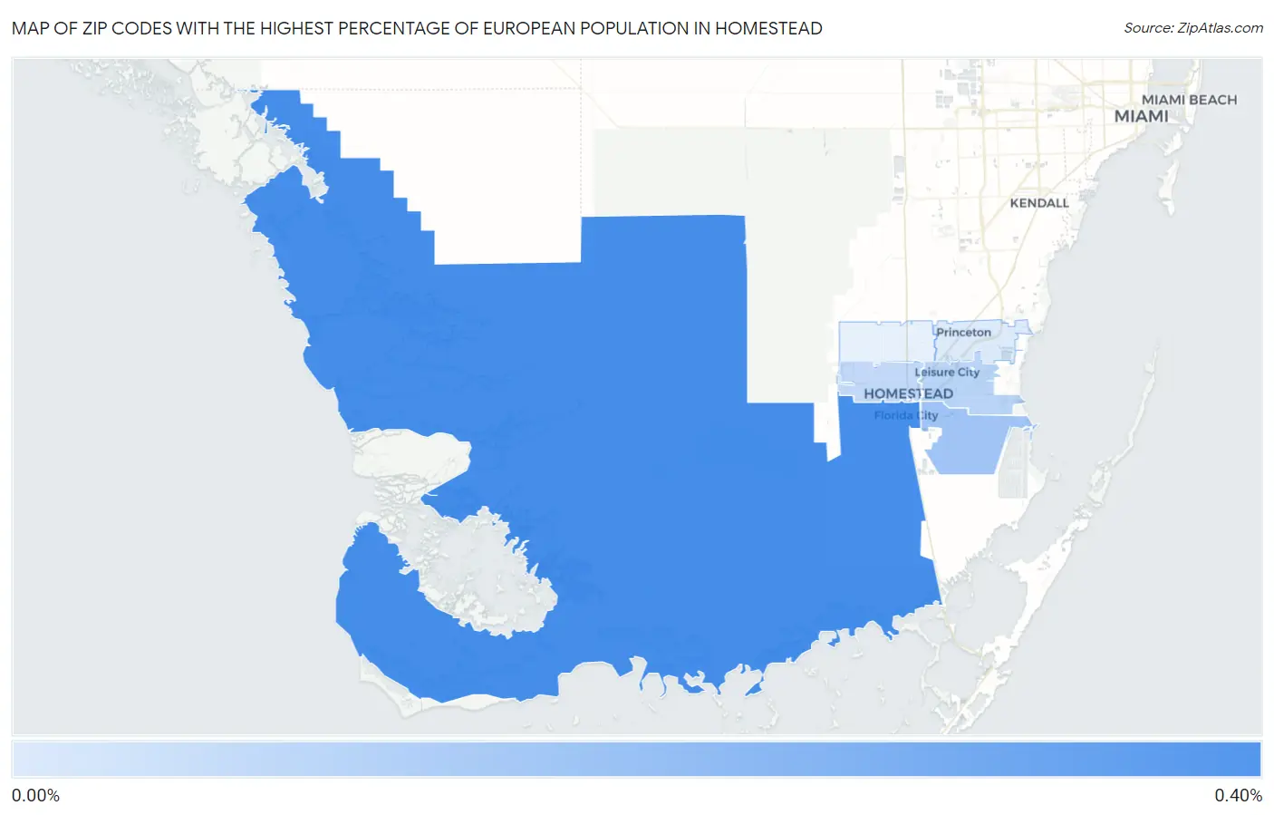 Zip Codes with the Highest Percentage of European Population in Homestead Map