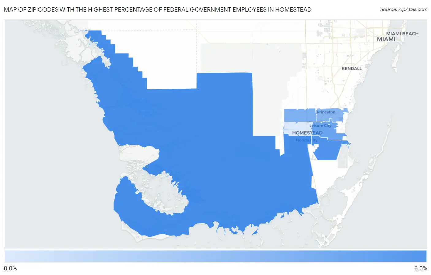Zip Codes with the Highest Percentage of Federal Government Employees in Homestead Map