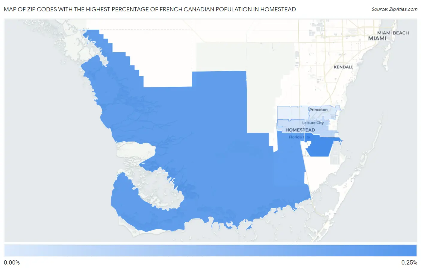 Zip Codes with the Highest Percentage of French Canadian Population in Homestead Map
