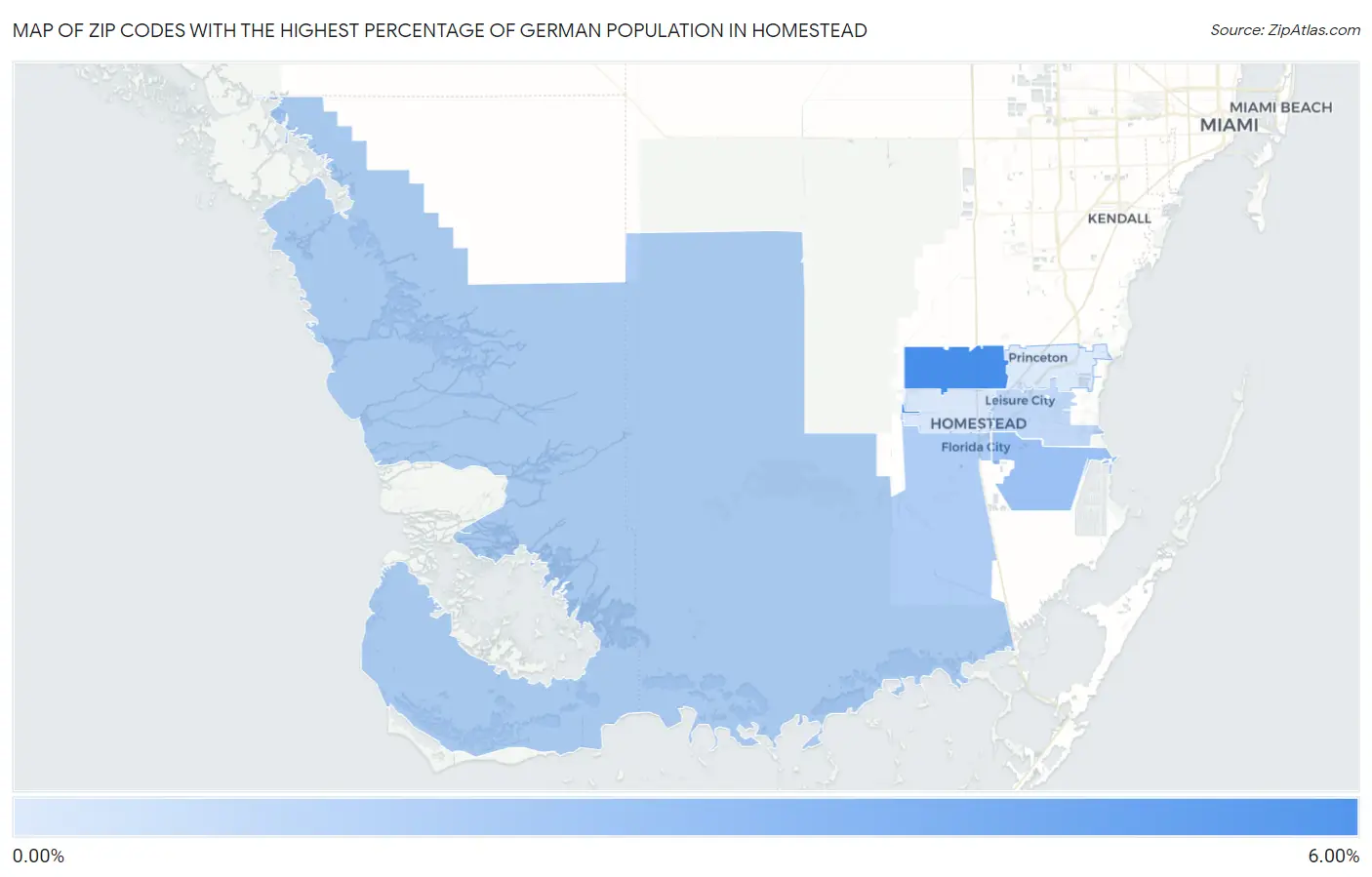 Zip Codes with the Highest Percentage of German Population in Homestead Map