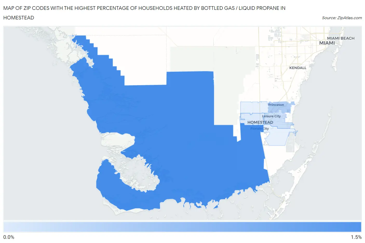 Zip Codes with the Highest Percentage of Households Heated by Bottled Gas / Liquid Propane in Homestead Map