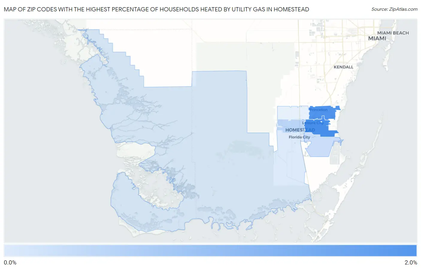 Zip Codes with the Highest Percentage of Households Heated by Utility Gas in Homestead Map