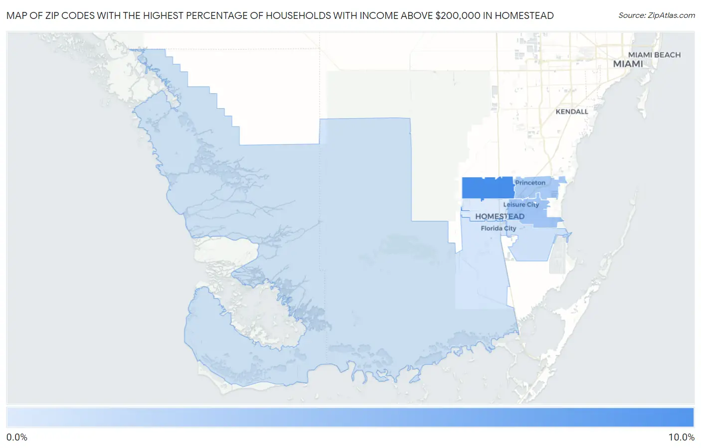 Zip Codes with the Highest Percentage of Households with Income Above $200,000 in Homestead Map