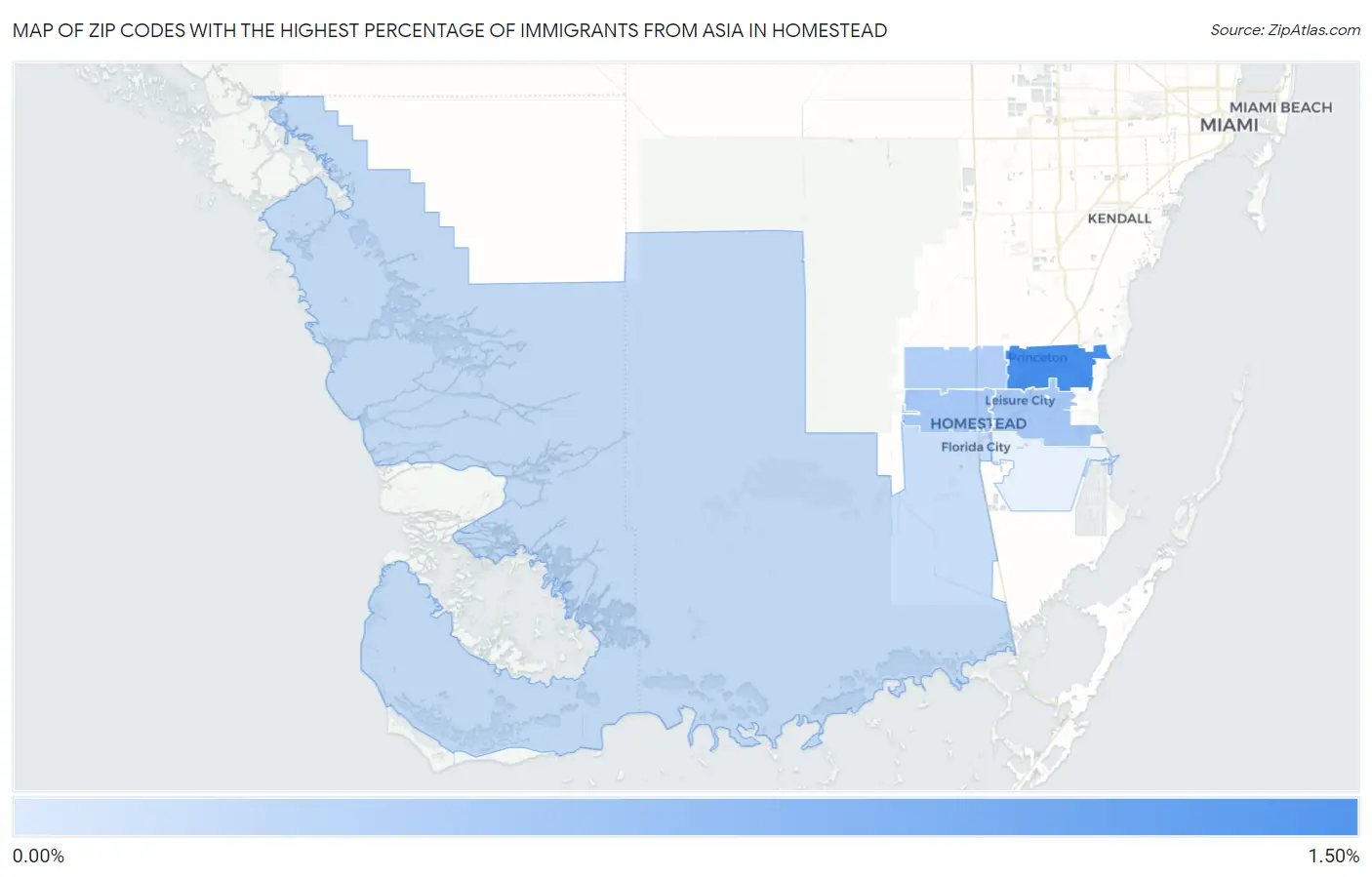 Zip Codes with the Highest Percentage of Immigrants from Asia in Homestead Map
