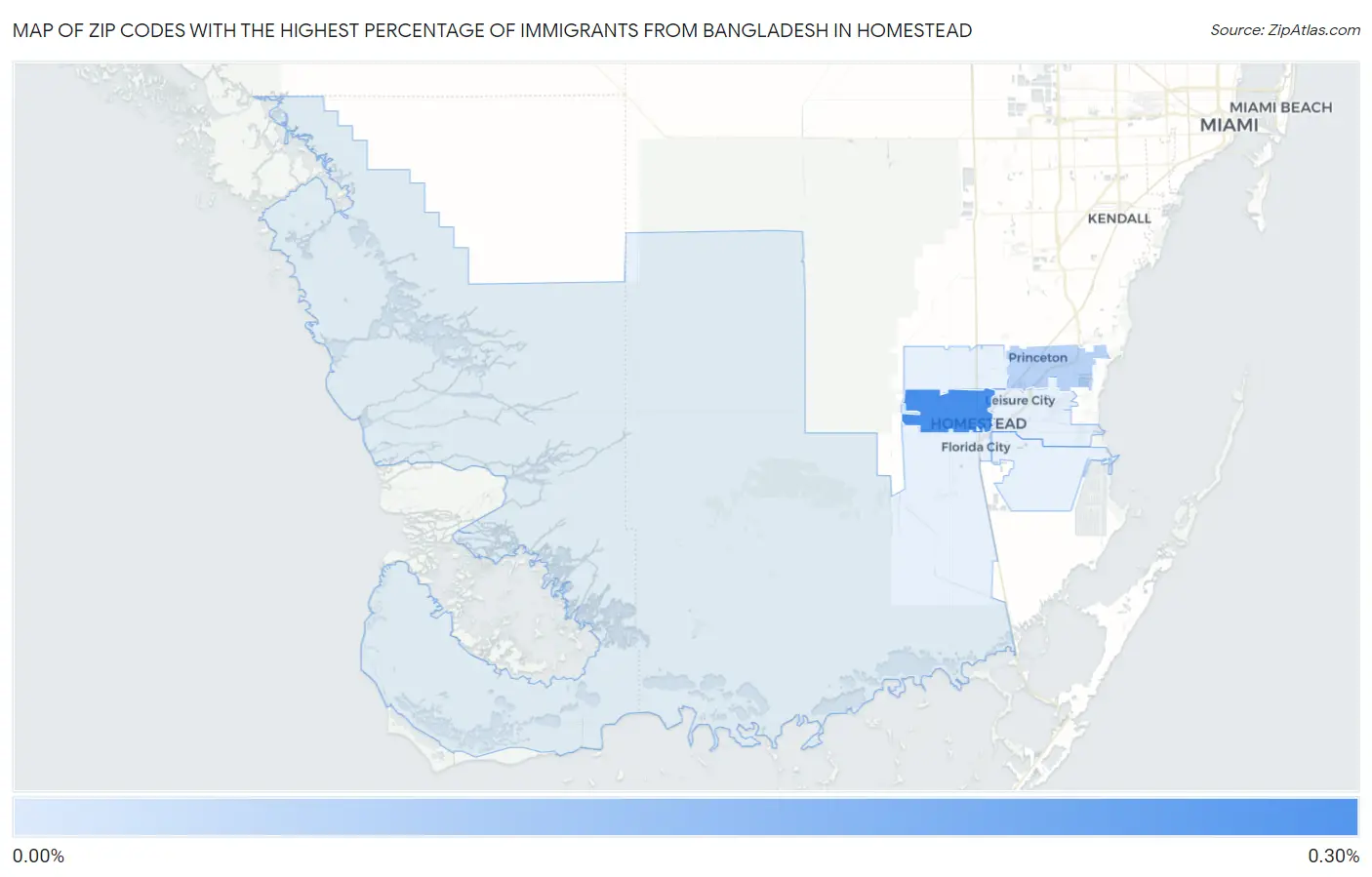 Zip Codes with the Highest Percentage of Immigrants from Bangladesh in Homestead Map