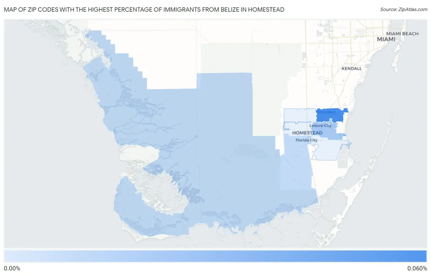 Zip Codes with the Highest Percentage of Immigrants from Belize in Homestead Map