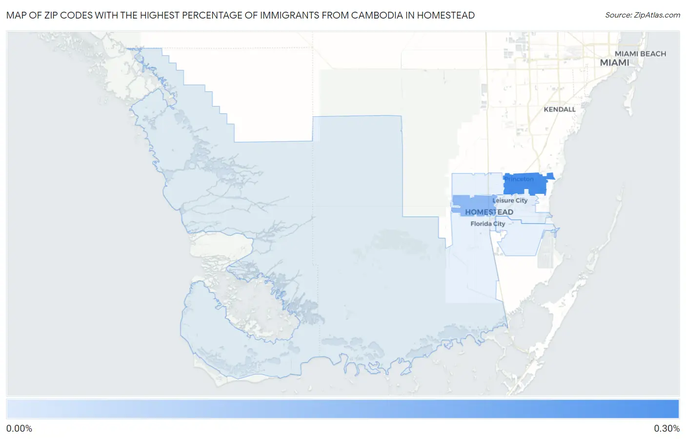 Zip Codes with the Highest Percentage of Immigrants from Cambodia in Homestead Map