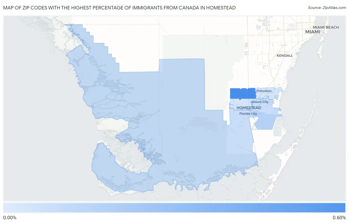 Zip Codes with the Highest Percentage of Immigrants from Canada in Homestead Map