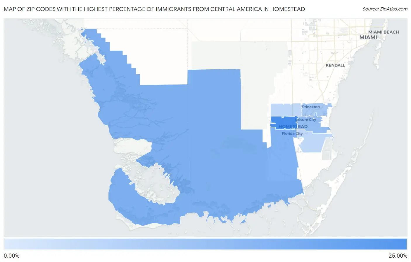 Zip Codes with the Highest Percentage of Immigrants from Central America in Homestead Map