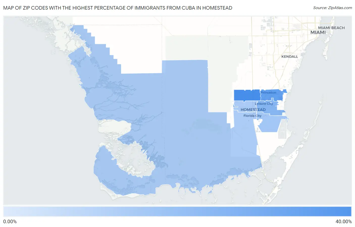 Zip Codes with the Highest Percentage of Immigrants from Cuba in Homestead Map