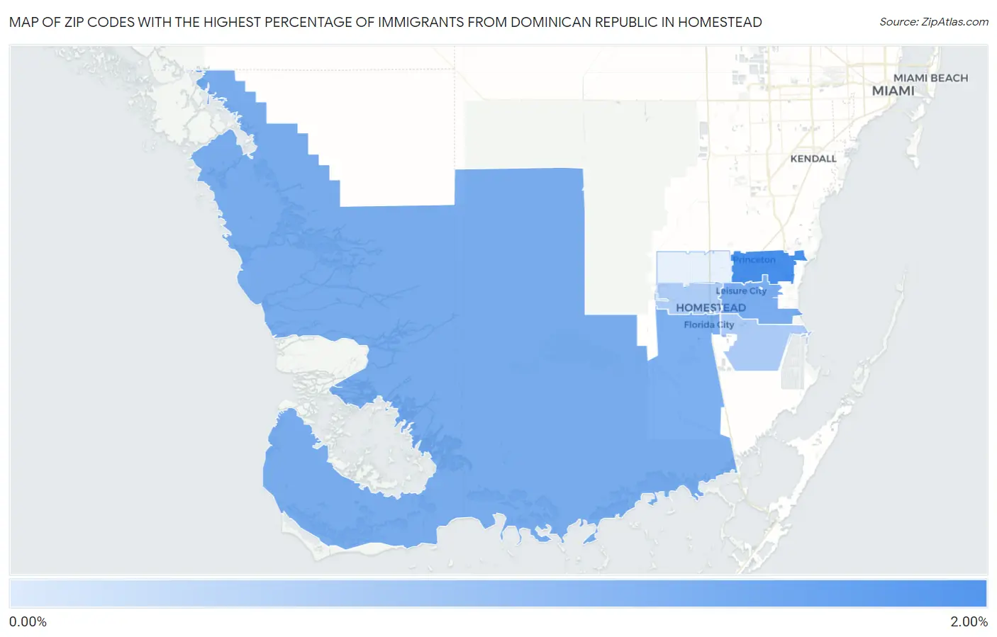 Zip Codes with the Highest Percentage of Immigrants from Dominican Republic in Homestead Map