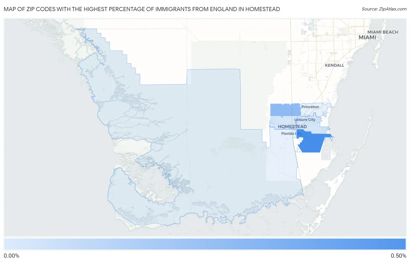 Zip Codes with the Highest Percentage of Immigrants from England in Homestead Map