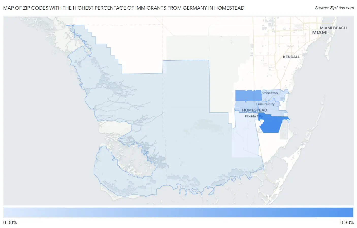 Zip Codes with the Highest Percentage of Immigrants from Germany in Homestead Map
