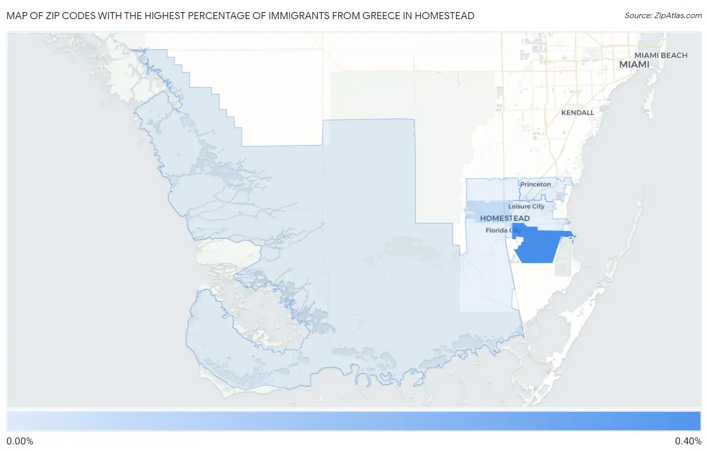 Zip Codes with the Highest Percentage of Immigrants from Greece in Homestead Map