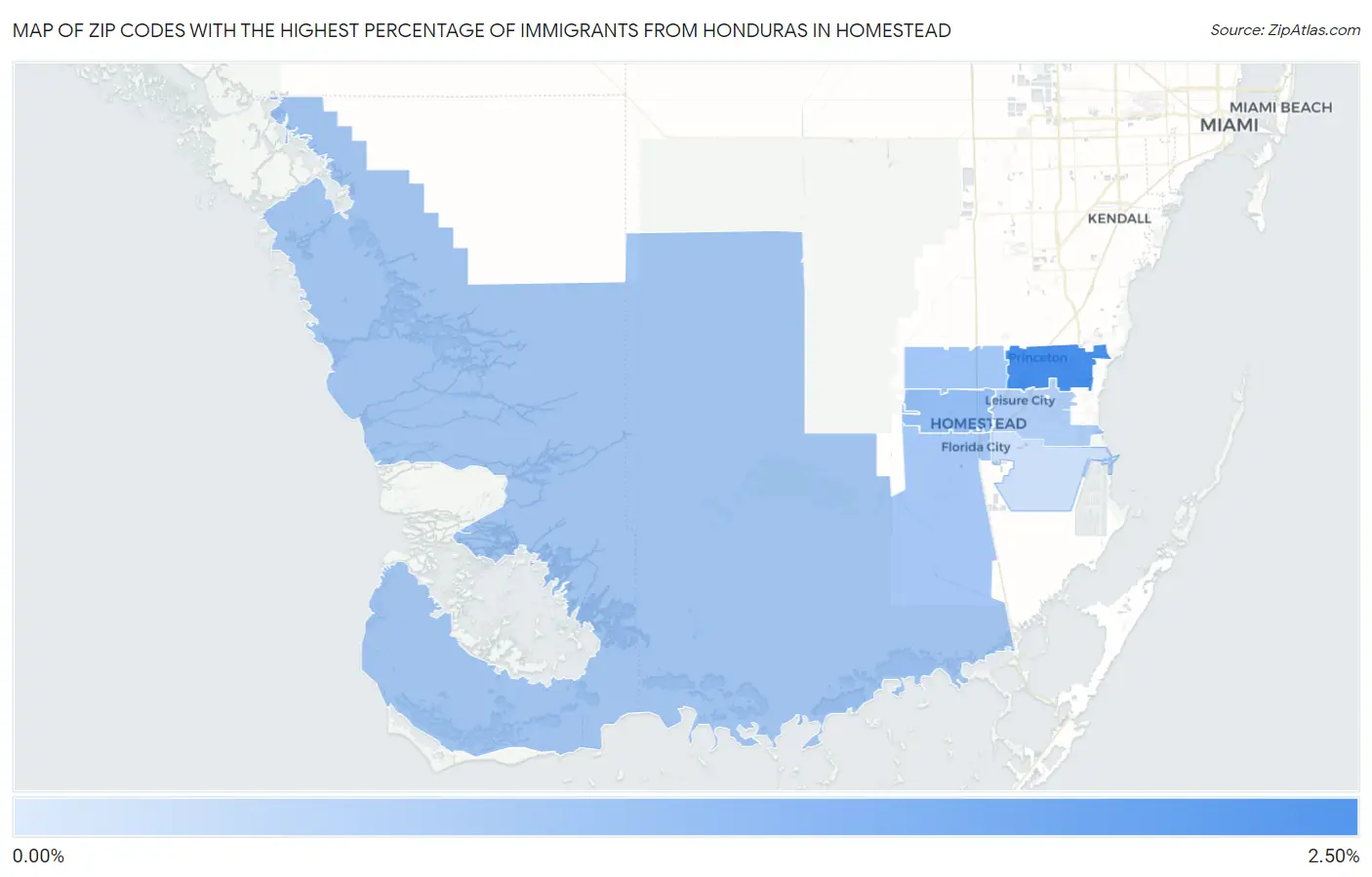 Zip Codes with the Highest Percentage of Immigrants from Honduras in Homestead Map