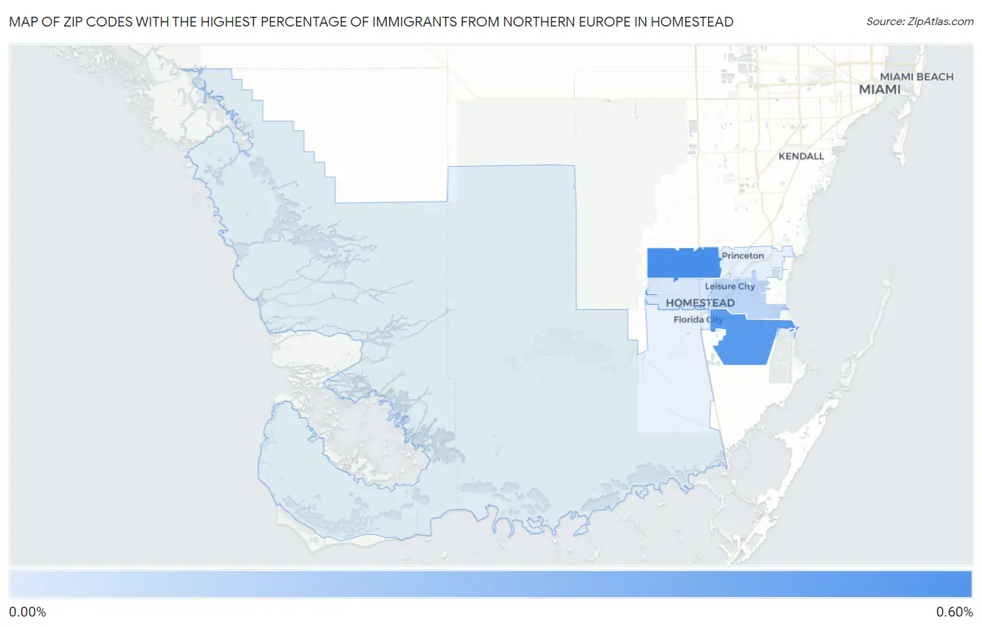 Zip Codes with the Highest Percentage of Immigrants from Northern Europe in Homestead Map