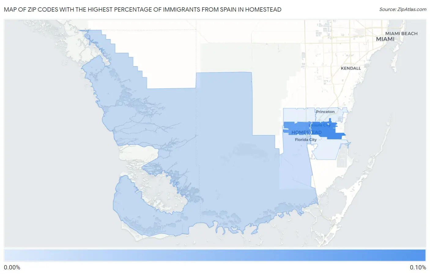 Zip Codes with the Highest Percentage of Immigrants from Spain in Homestead Map