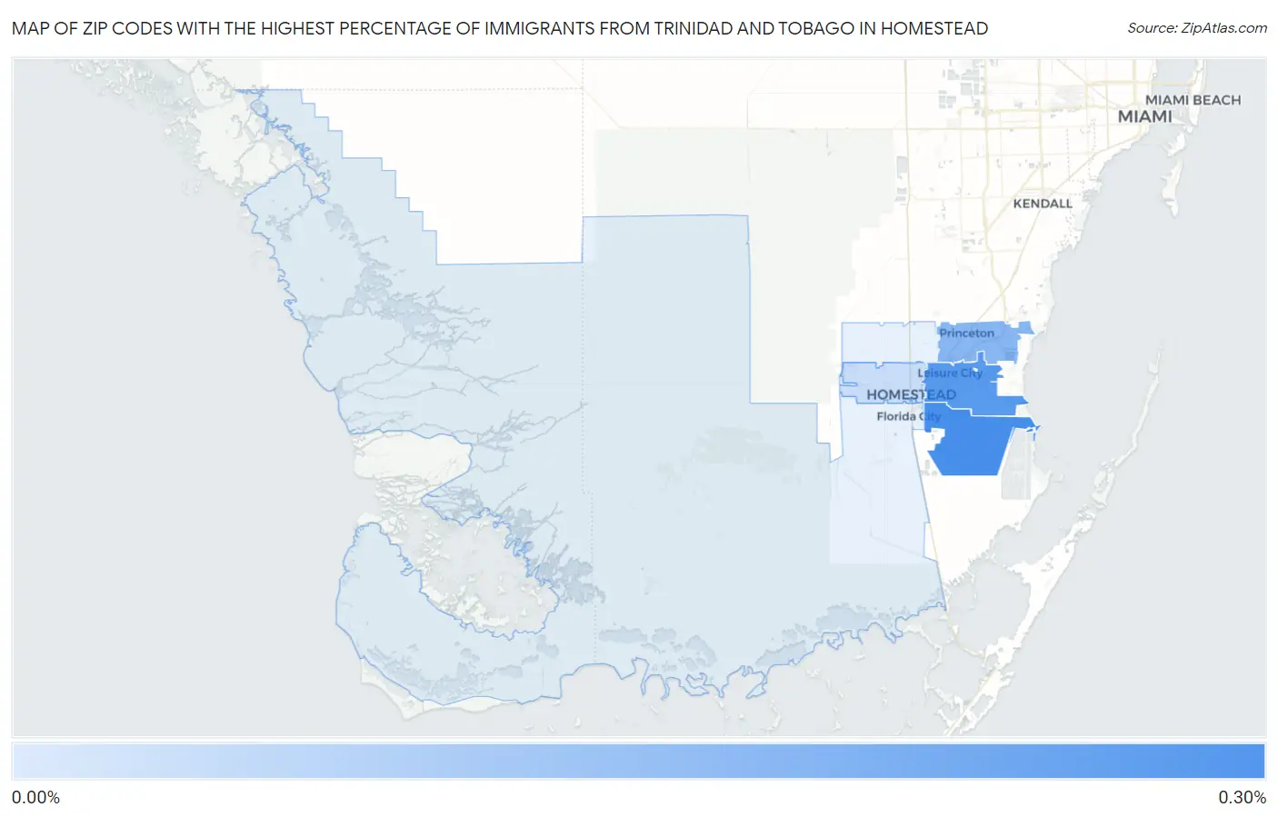 Zip Codes with the Highest Percentage of Immigrants from Trinidad and Tobago in Homestead Map