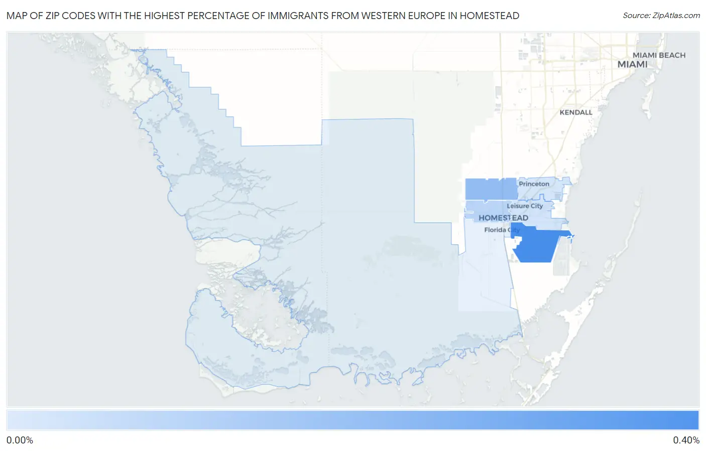 Zip Codes with the Highest Percentage of Immigrants from Western Europe in Homestead Map