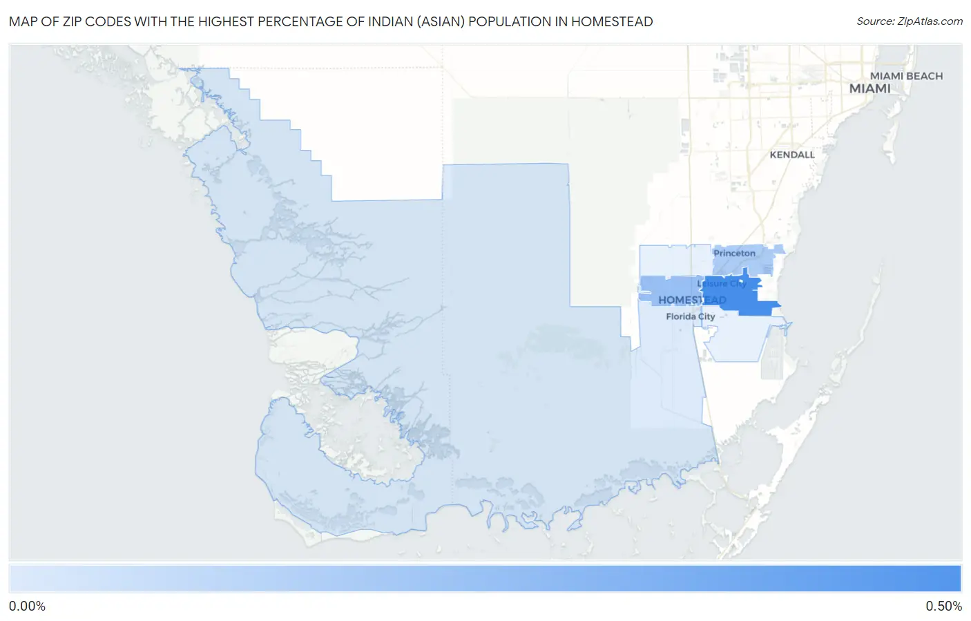 Zip Codes with the Highest Percentage of Indian (Asian) Population in Homestead Map