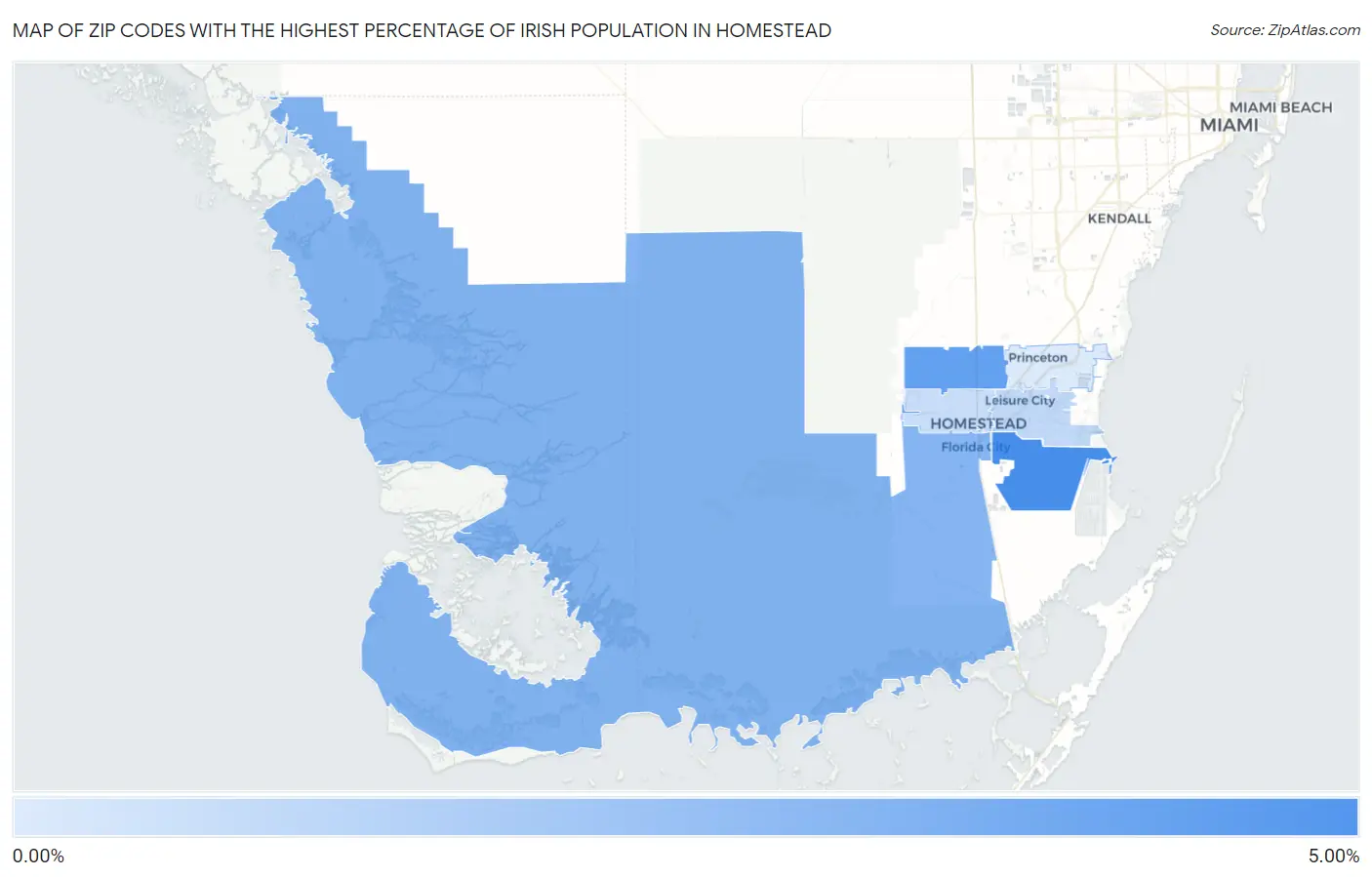 Zip Codes with the Highest Percentage of Irish Population in Homestead Map