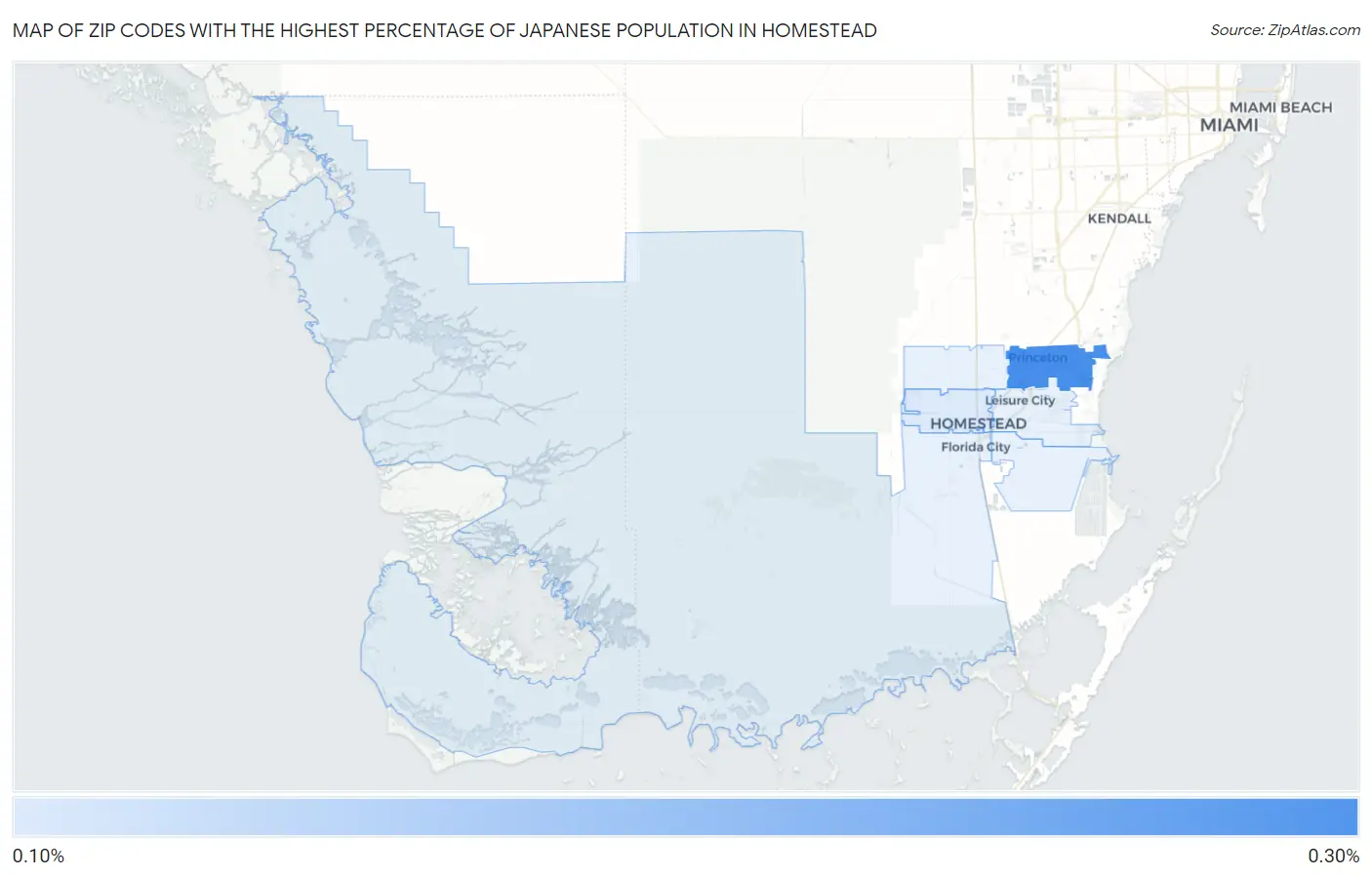 Zip Codes with the Highest Percentage of Japanese Population in Homestead Map