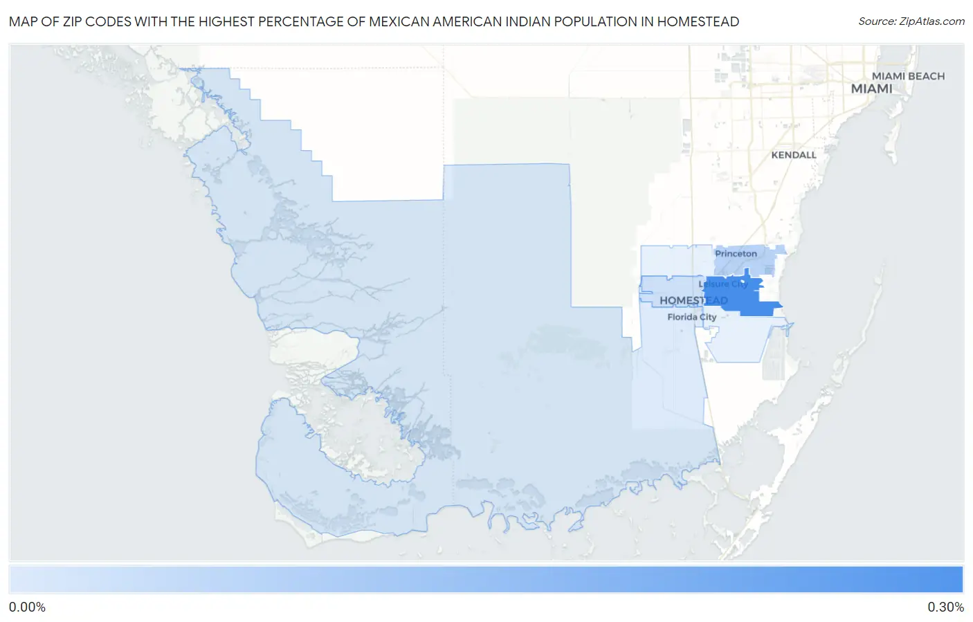 Zip Codes with the Highest Percentage of Mexican American Indian Population in Homestead Map