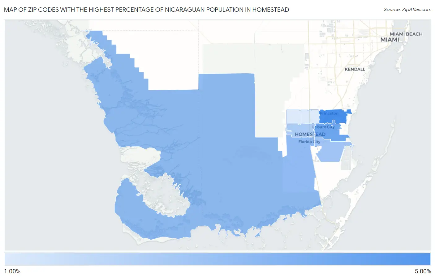 Zip Codes with the Highest Percentage of Nicaraguan Population in Homestead Map